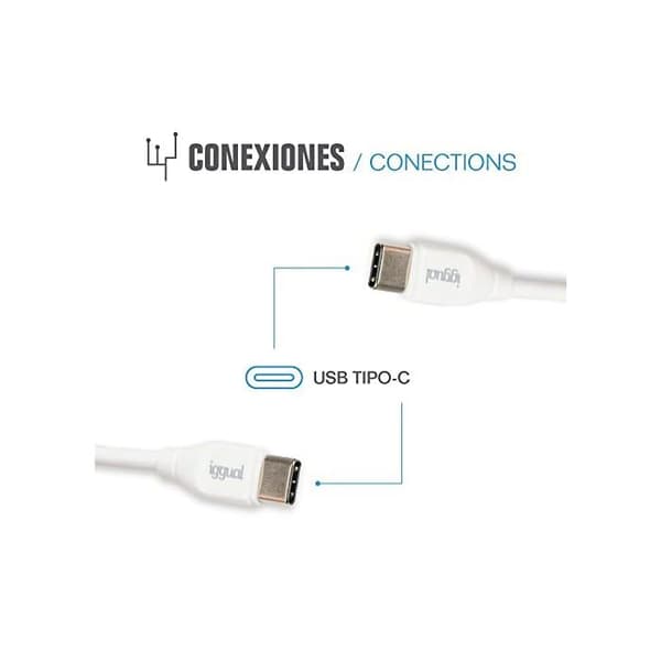 Snabbladdningskabel USB C - iggual - 100 cm - Vit - Snabbladdning 3A - Datatransfer