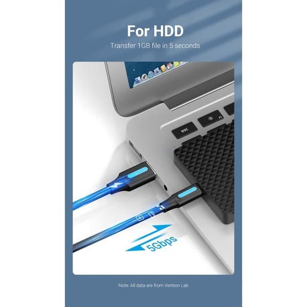 USB-C till USB 3.0-kabel - Vention - 60W - 1m - Svart - Hane/Hane - Modell CODHF