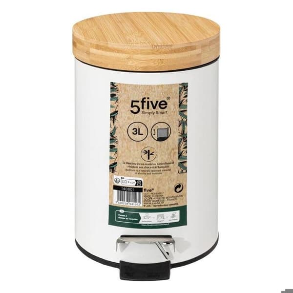Soptunna med lock bambu 3L "Naturéo" vit - 5five