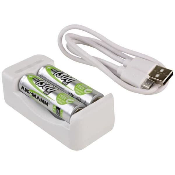 Ansmann Basic II + 2× AA 1300mAh Rund NiCd batteriladdare LR03 (AAA), LR6 (AA)