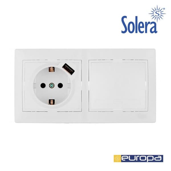Switch kit + bas med USB - Solera - 42974 - Vit - 16A - Inomhus - Rektangulär