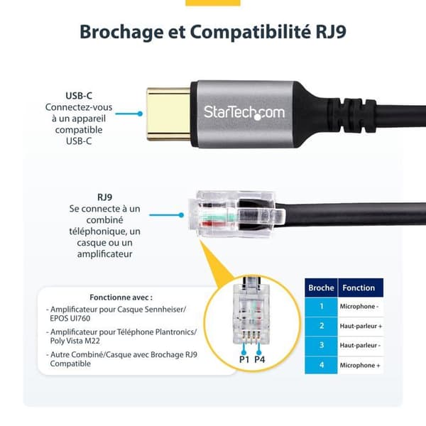 Kabel - anslutning för Startech-enhet - UR9-HEADSET-ADAPTER