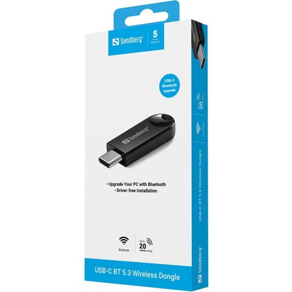 Trådlös USB-C-dongel - Sandberg - BT 5.3 - USB-C - Svart