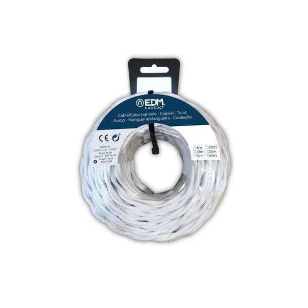 Textilvriden parallellkabel 2x2,5mm vit 5m
