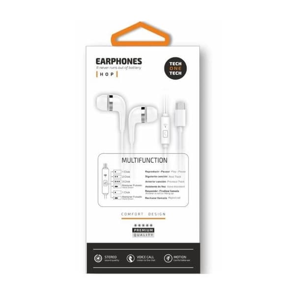 In-ear hörlurar - TECH ONE - earTECH TEC1304 - USB-C - Inbyggd mikrofon - Vit