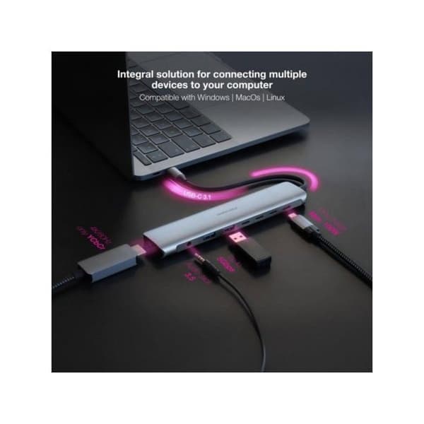 USB-C-hub 8 i 1 - NANO CABLE - 10.16.4608 - HDMI 4K - 2xUSB-A - 3xUSB-C - Grå