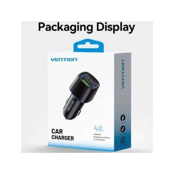 Vention FFRB0 bil laddare två USB-C USB-A 48W svart