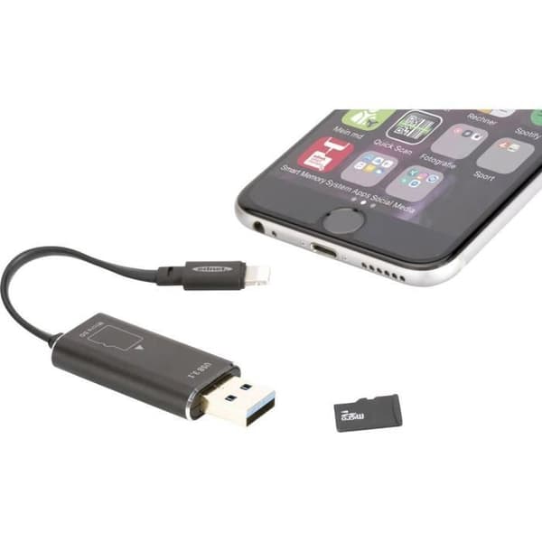 ednet Smart Memory Extern minneskortläsare svart USB 3.2 (2:a gen.) (USB 3.1), Apple Lightning, microSD