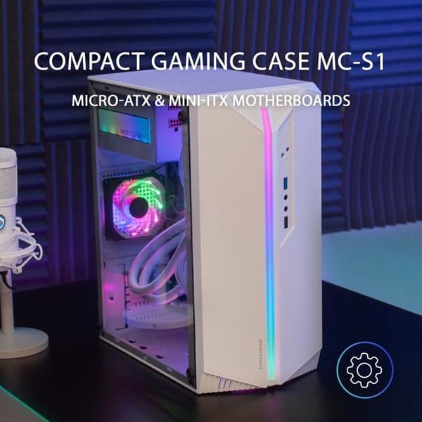 ATX-chassi - Mars Gaming - MC-S1 - Vit - Mini-Torn - ARGB - Micro-ATX/Mini-ITX