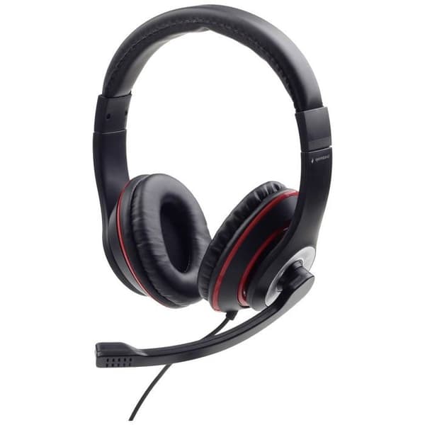 Gembird Wired on-ear headset svart, röd justerbar volym, headset