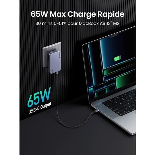 USB C-laddare - UGREEN - Nexode Pro - 65W - 3 portar - Internationell adapter