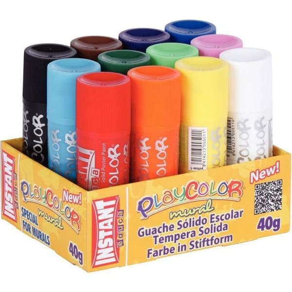 Låda med 12 stycken fast gouache PLAYCOLOR