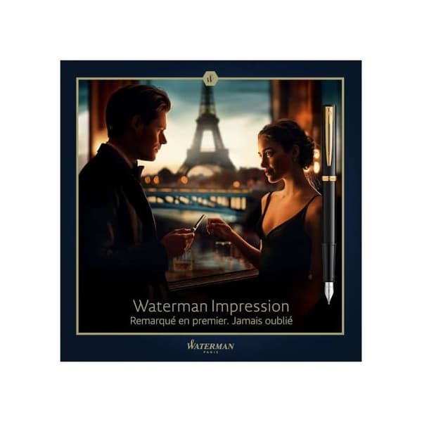 Fjäderpenna - WATERMAN - Impression - Medium spets - Svart lack & gyllene detaljer - Presentförpackning