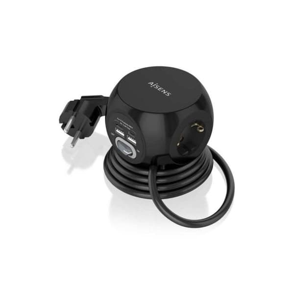 Aisens Regleta Sobremesa Multifuncional con 3 Tomas + 2xUSB-C/2xUSB-A 1.4m Negra