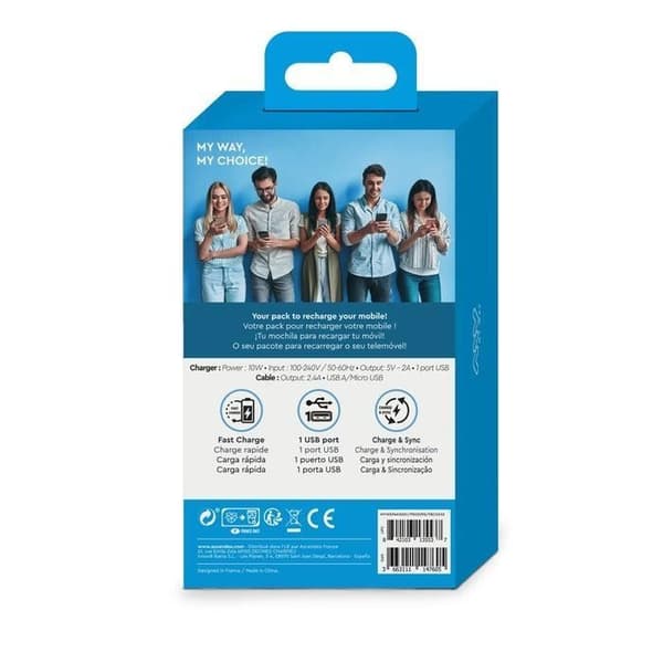 Laddare 2A - MYWAY - Micro USB - 1m - Vit - Laddningsaccessoar