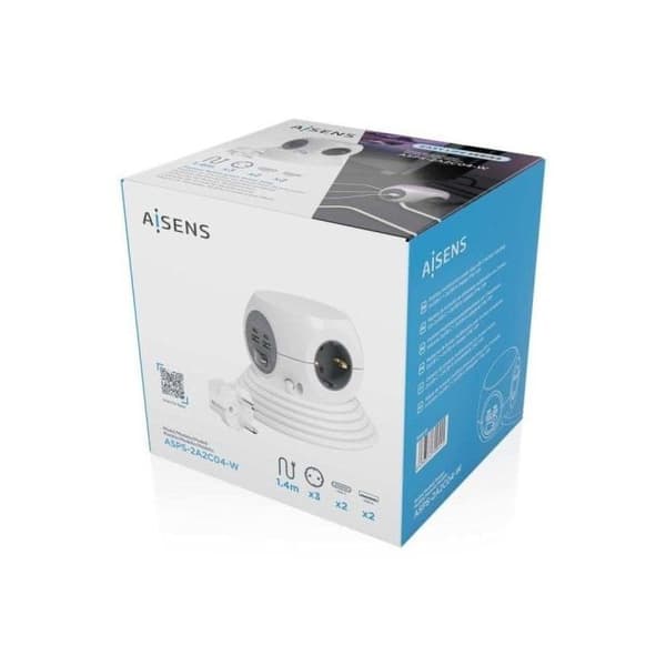 Aisens Regleta Sobremesa Multifuncion con 3 Tomas + 2xUSB-C/2xUSB-A 1.4m Vit.