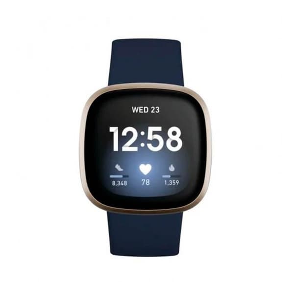 FITBIT VERSA 3 smartklocka i blått/guld, smartklocka med inbyggd Google och Alexa-assistenter, stresshantering,