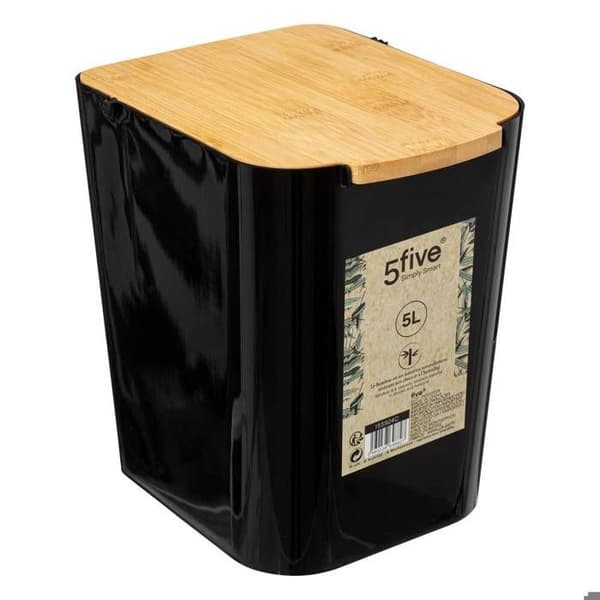 Soptunna med lock bambu 5L "Naturéo" svart - 5five