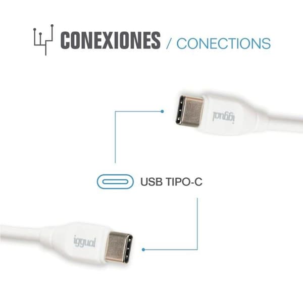 Snabbladdningskabel USB C - iggual - 100 cm - Vit - Snabbladdning 3A - Datatransfer