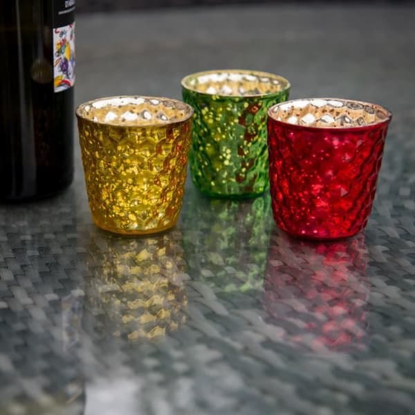 Ljusstake - Kvicksilver - Glas - Gul - 7 cm - Set om 24