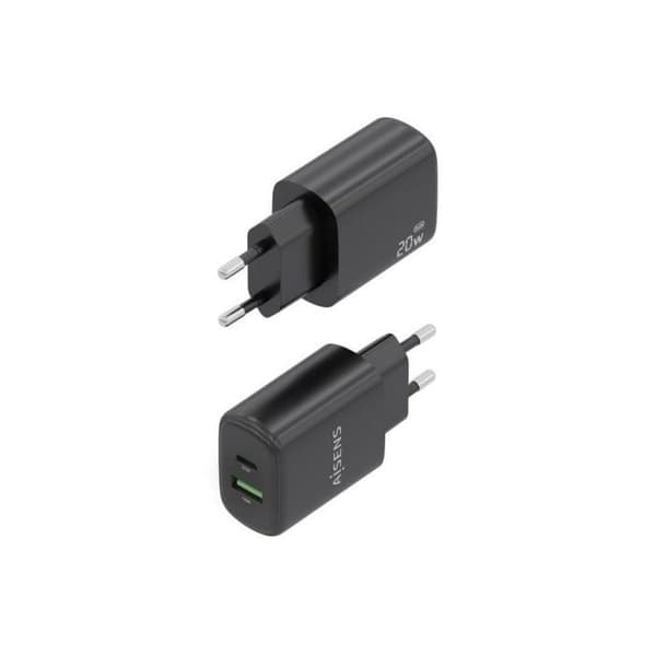 Laddare - AISENS - A110-0910 - 20W - 1xUSB-C PD3.0 - 1xUSB-A QC3.0 - svart