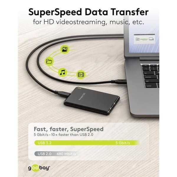 USB-C-kabel™, USB 3.2, 60 W, 5 Gbit/s, 3 m