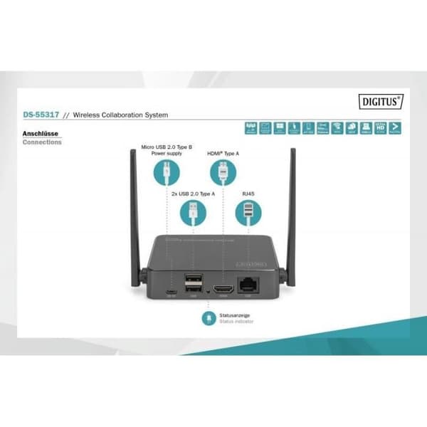 Trådlöst presentationssystem - Digitus - Click Present Pro - Vit - Bärbar dator - Surfplatta