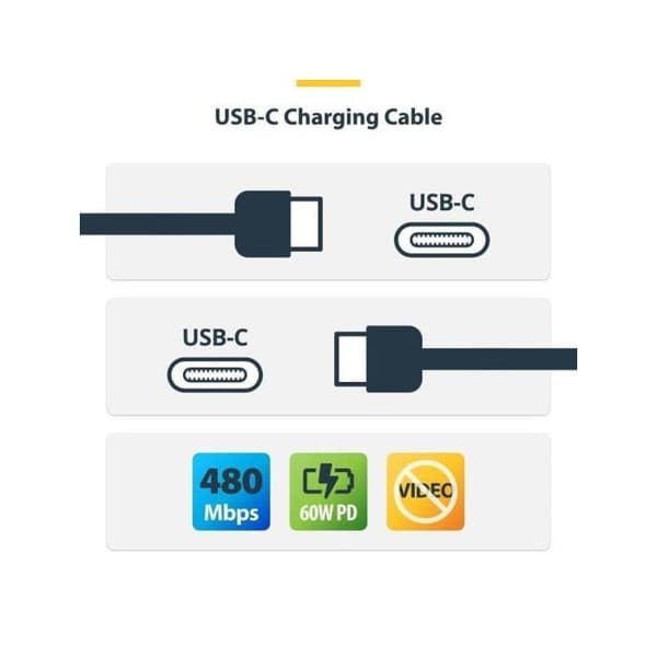 USB-C Laddkabel - STARTECH.COM - 3m - 60W - 3A - USB 2.0 - Svart