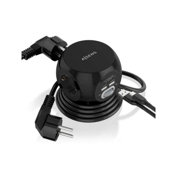 Aisens Regleta Sobremesa Multifuncional con 3 Tomas + 2xUSB-C/2xUSB-A 1.4m Negra