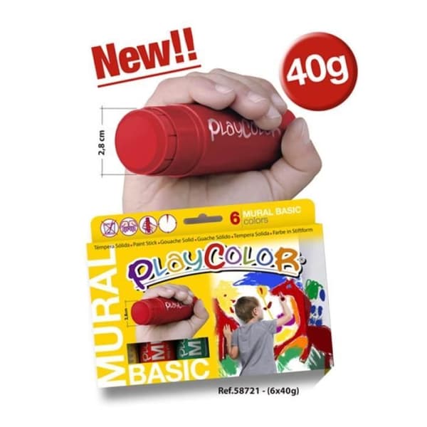 Solid Gouache Färgstift - PLAYCOLOR - Mural Basic - 40g - 6 Blandade Färger - Diam 28mm