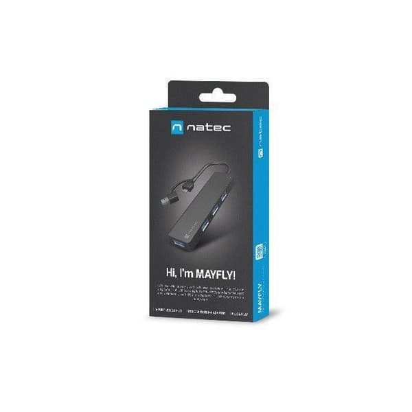 USB-Hub - Natec - Mayfly - 4 portar - USB-C och USB-A - Hög hastighet
