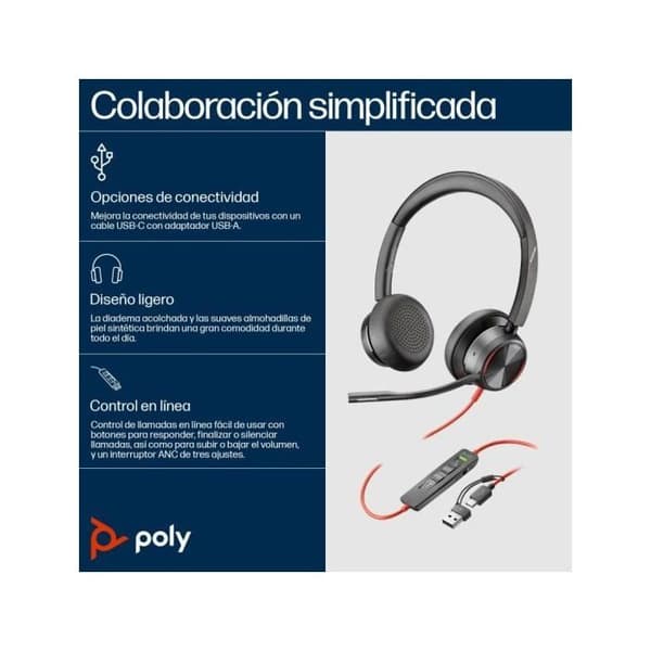 Mikrohörlur - HP Poly - Blackwire 8225 - Stereo - USB-C - Microsoft Teams certifierad