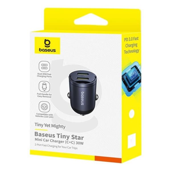 Bilstol - BASEUS - Typ-C - 30 W - Snabb laddning - Svart