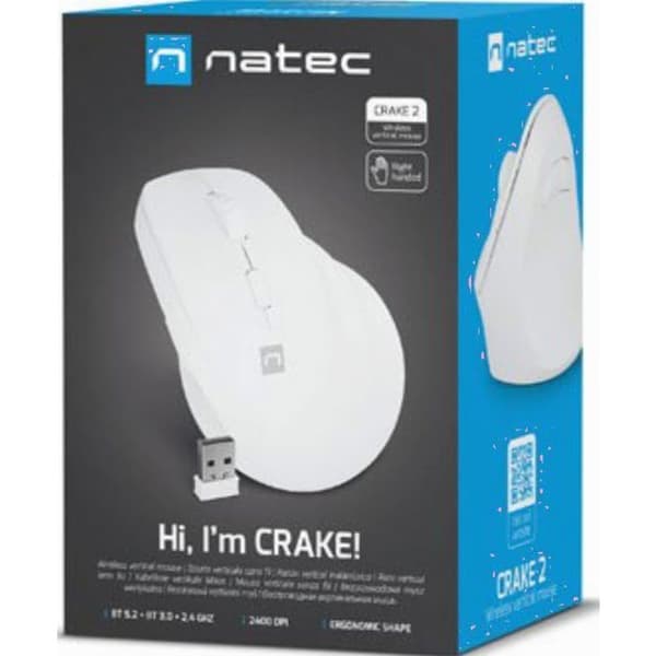 Trådlös Vertikal Mus - Natec - Crake 2 - BT 5.2 - 2400 DPI - Vit