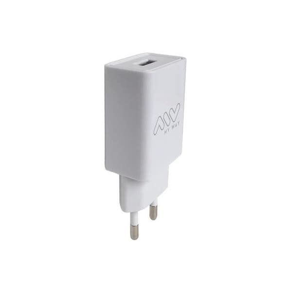 2A nätladdare + 1m vit Micro USB-A-kabel - MYWAY