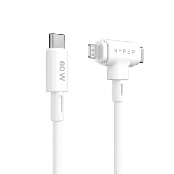 Hyper Cavo USB 2.0 1,5m USB-C till USB-C/Lightning Vit Snabbladdning 60W MFi