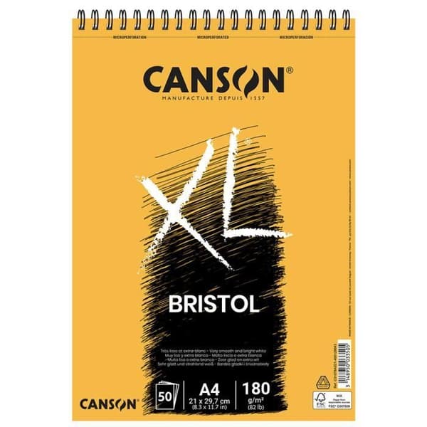Bloc spirale - CANSON - XL Bristol - 50 ark - format A4 - extra vit släthetspapper