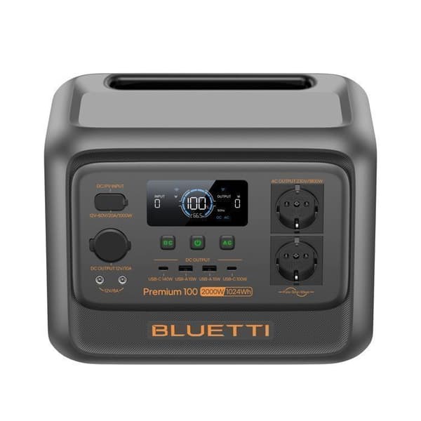 Kit BLUETTI Premium 100 V2 med Solpanel 100W - Batteri 1024Wh, Solgenerator 2x2000W (2700W Max.)
