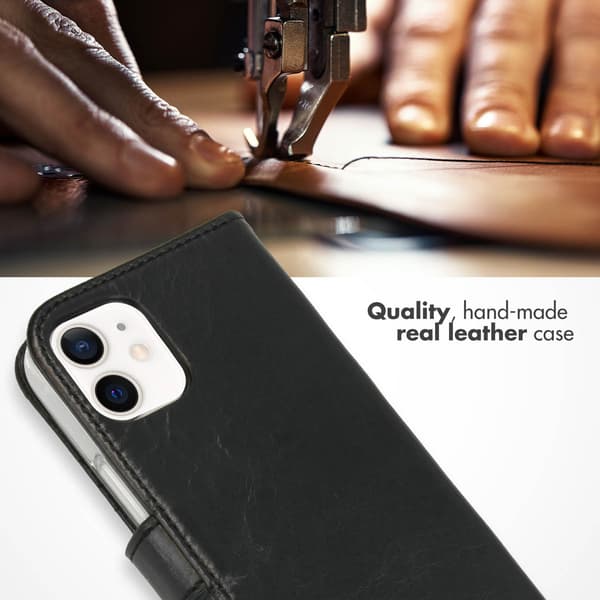 Selencia Ægte læder bogomslag til Apple iPhone 12 Mini - Sort