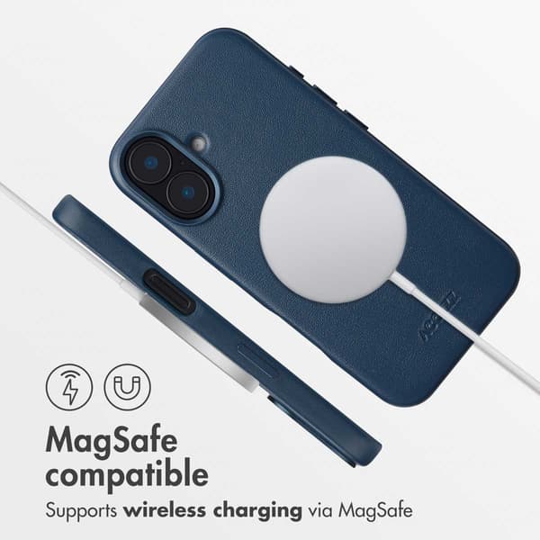 Accezz Läder Baksida MagSafe för Apple iPhone 16 - Nightfall Blue