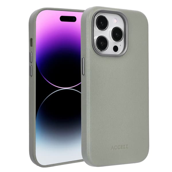 Accezz Läder Baksida MagSafe för Apple iPhone 14 Pro - Light Grey