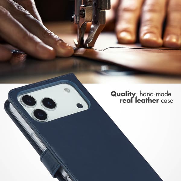 Selencia Ægte læder bogomslag til Apple iPhone 17 Pro Max - Blå