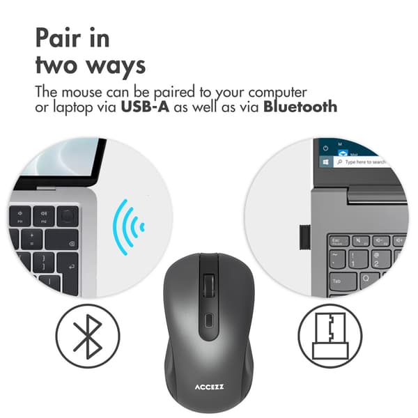 Accezz Wireless Mouse - Bluetooth / USB-A Adapter - Grey