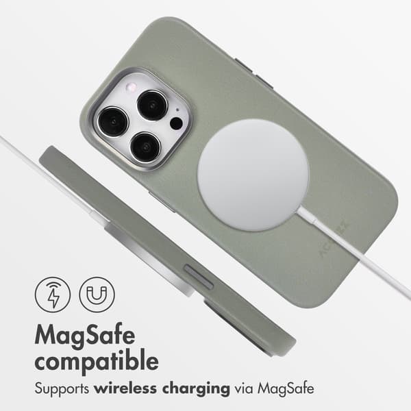 Accezz Läder Baksida MagSafe för Apple iPhone 14 Pro - Light Grey