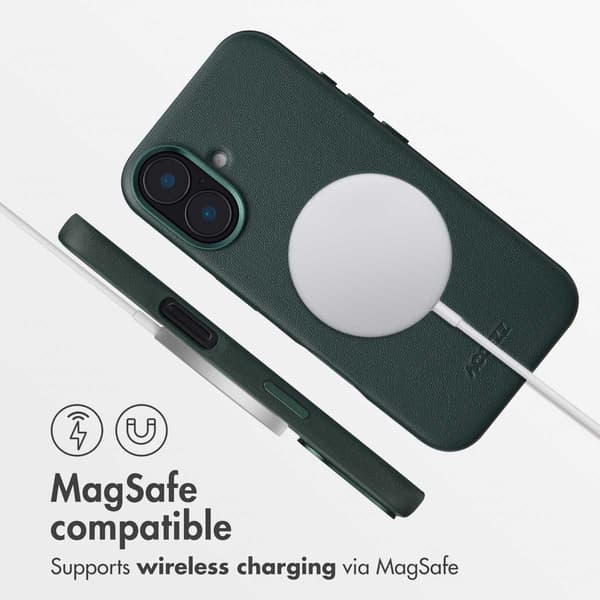 Accezz Læder bagside-cover med MagSafe til Apple iPhone 16 - Cedar Green