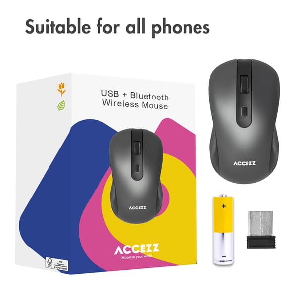 Accezz Wireless Mouse - Bluetooth / USB-A Adapter - Grey
