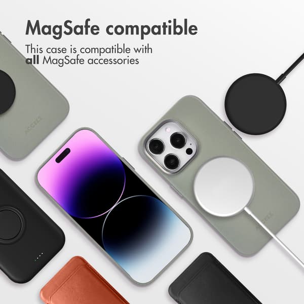 Accezz Läder Baksida MagSafe för Apple iPhone 14 Pro - Light Grey