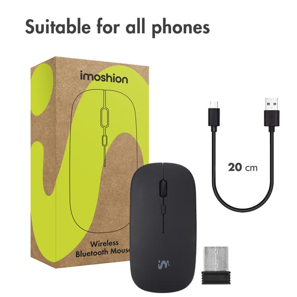 imoshion Wireless Mouse - Rechargeable Computer Mouse + 2.4G USB-A Adapter - Black