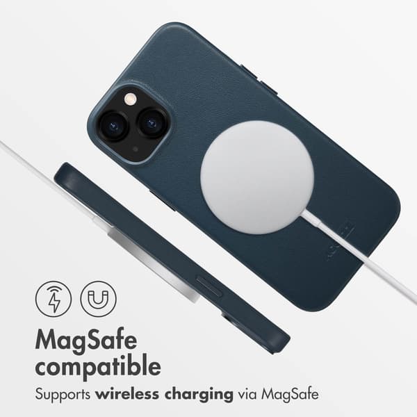 Accezz Läder Baksida MagSafe för Apple iPhone 13 - Nightfall Blue