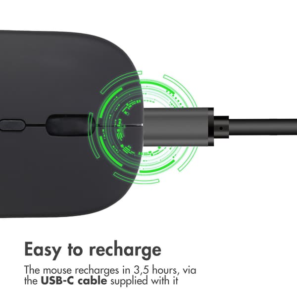 imoshion Wireless Mouse - Rechargeable Computer Mouse + 2.4G USB-A Adapter - Black